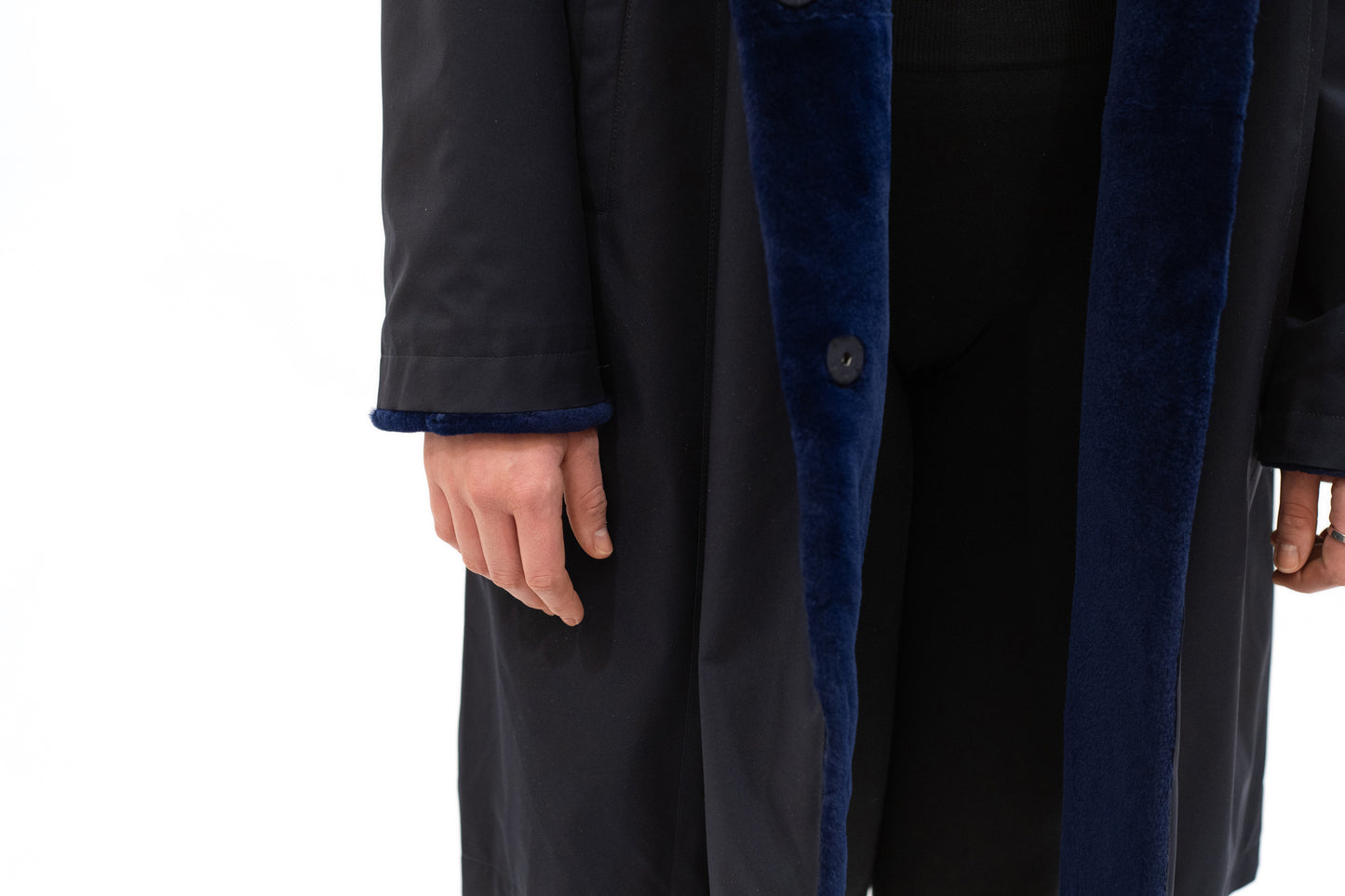 Wendemantel Cashmerenerz blau schwarz