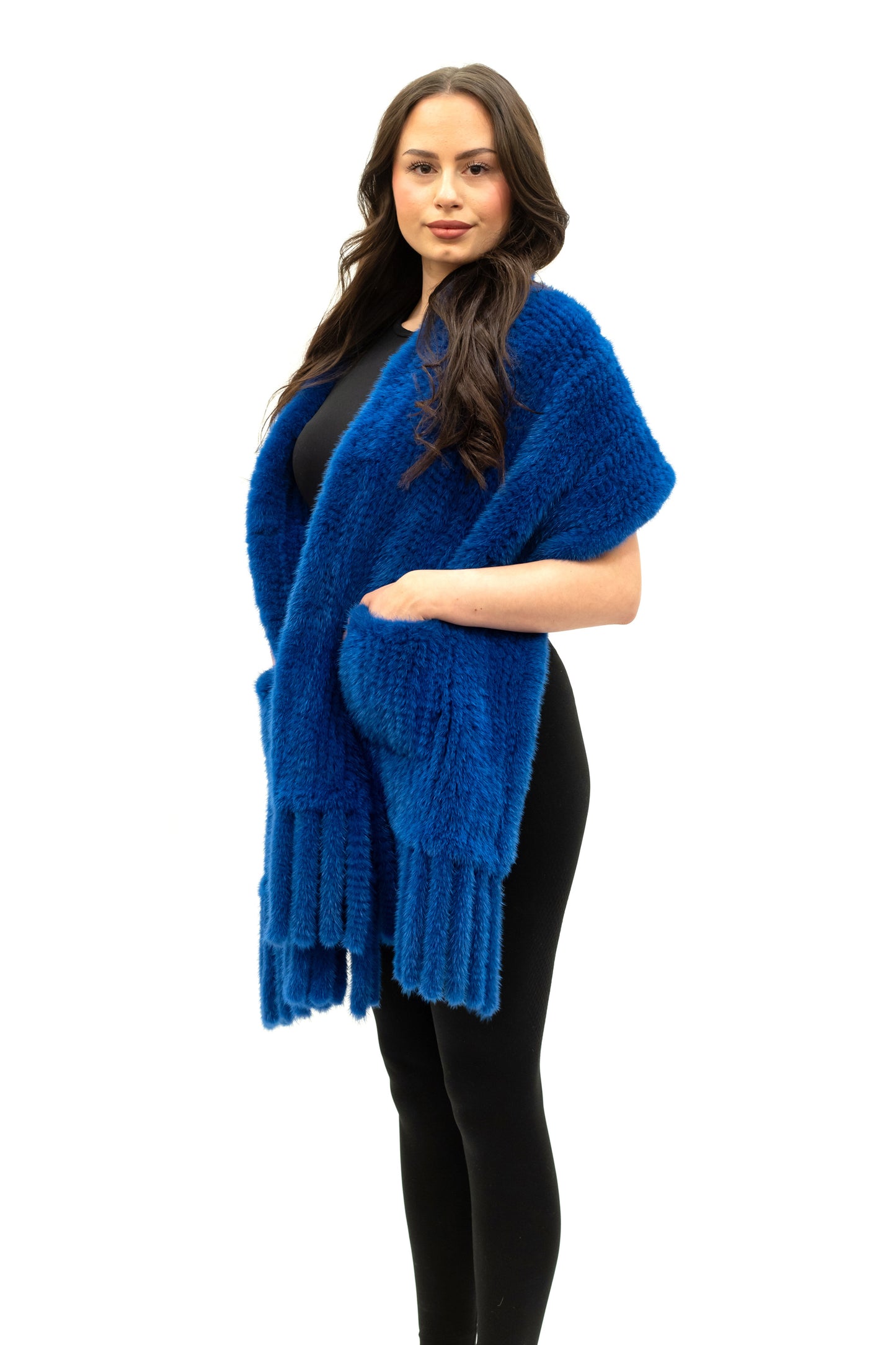 Nerzschal gestrickt mit Taschen XXL