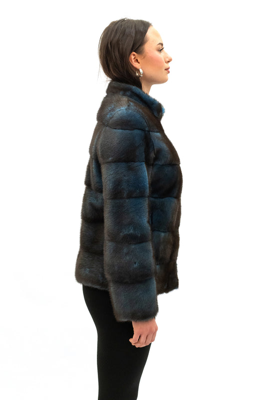 Kurzjacke Nerz blau-braun bicolor