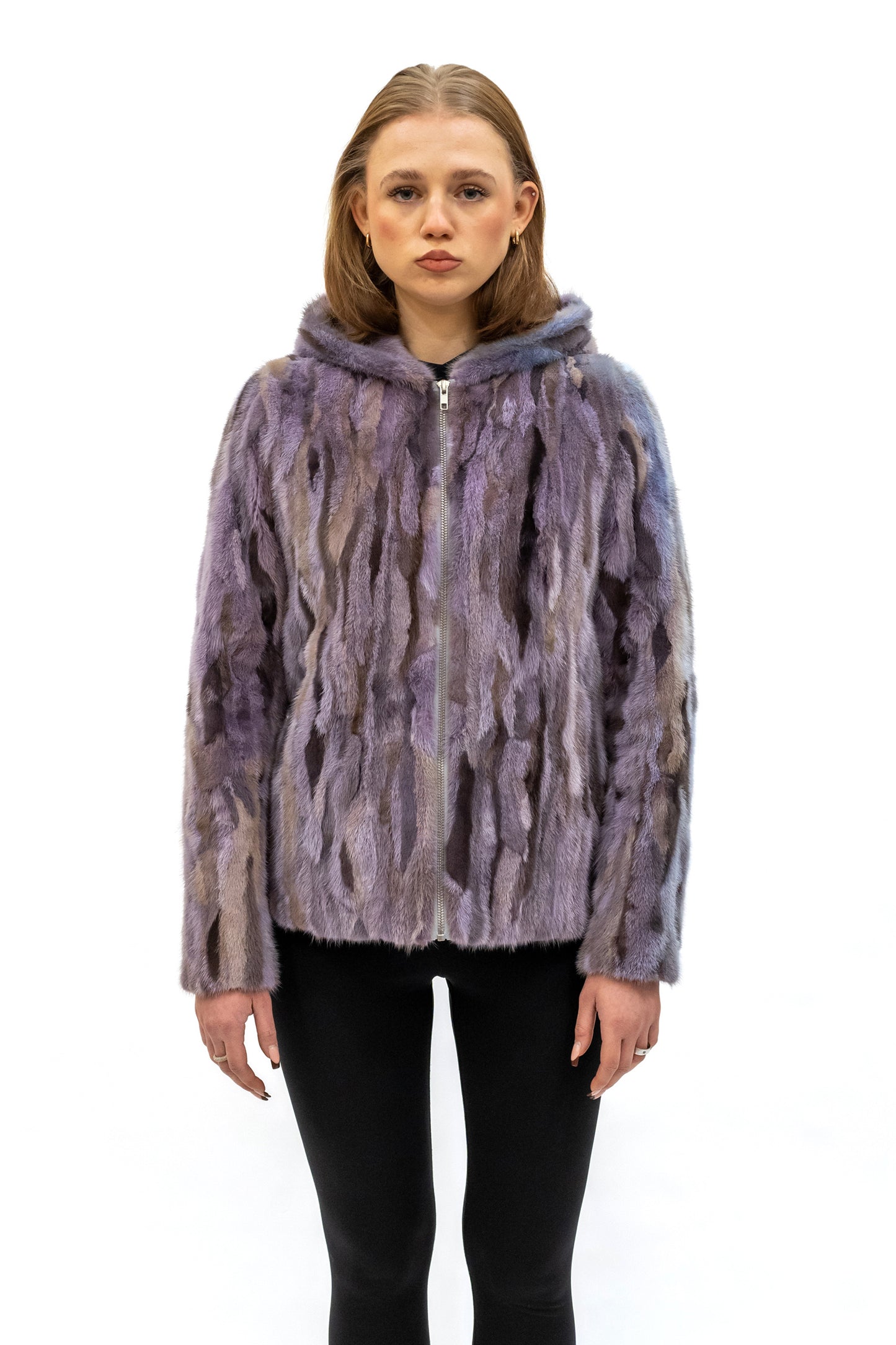 Kurze Nerzjacke mit Kapuze