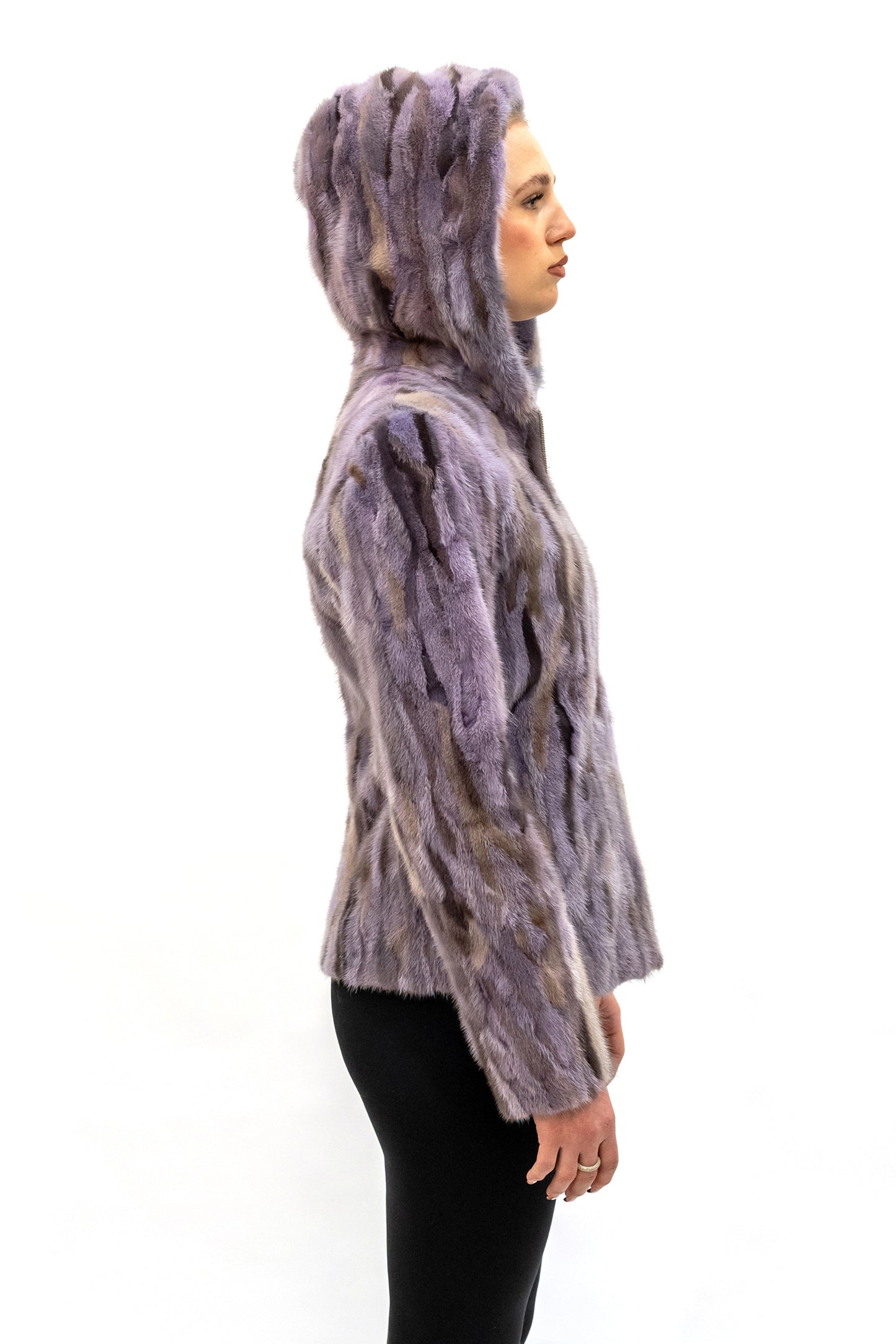 Kurze Nerzjacke mit Kapuze