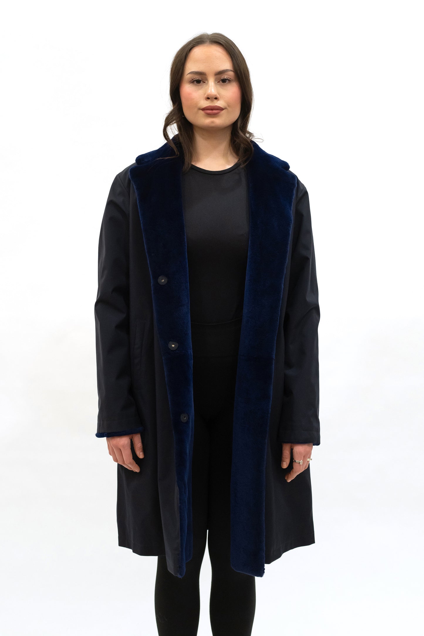 Wendemantel Cashmerenerz blau schwarz