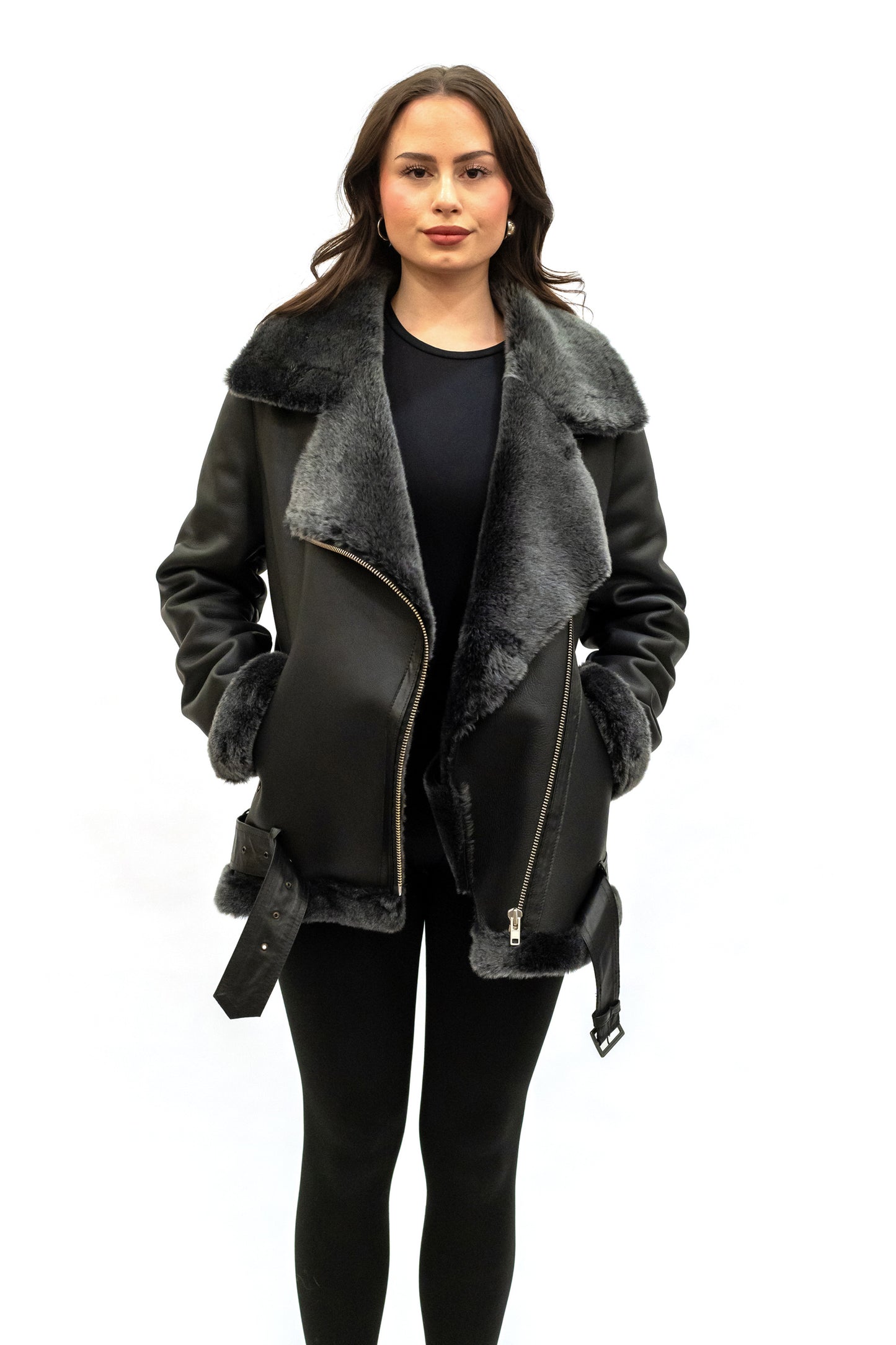 Pilotenjacke, Fliegerjacke, Bikerjacke Merinolammfell