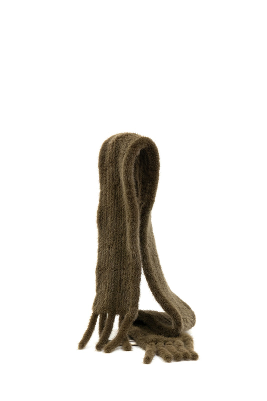 Schal Nerz gestrickt braun mit Fransen