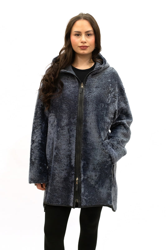 Wendemantel Sambia Lammfell blau