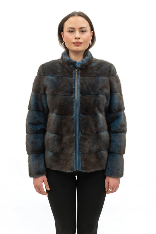 Kurzjacke Nerz blau-braun bicolor