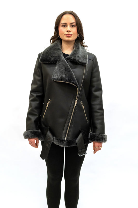 Pilotenjacke, Fliegerjacke, Bikerjacke  Merinolammfell