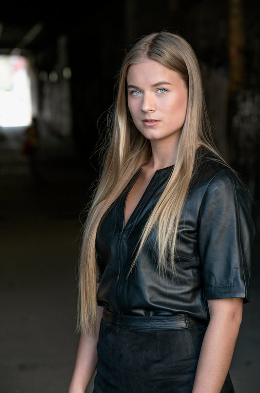 Arma Leder Bluse schwarz